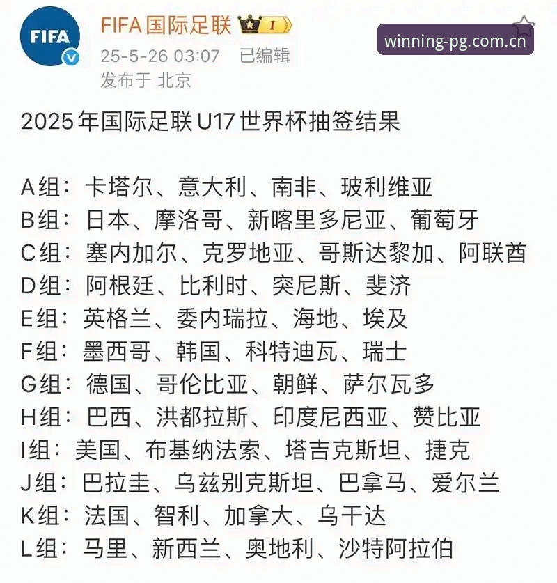 问鼎娱乐手机版 U17世界杯抽签结果解读:中国男女足签运分析及完整观赛指南